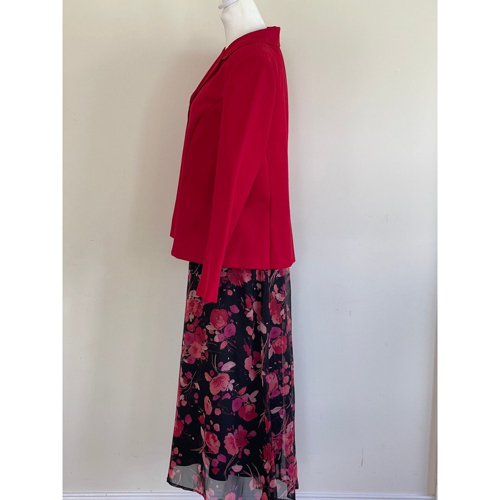 Red Blazer and Floral Midi Skirt 2 Piece Suit Set Women Professional  Size 14 - Picture 6 of 16